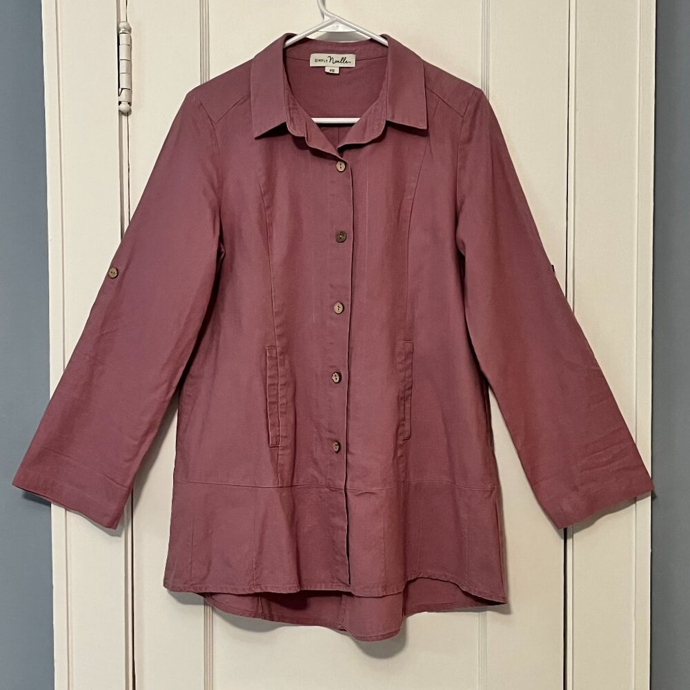 Simply Noelle linen tunic button up shirt blouse small / medium lagenlook pink